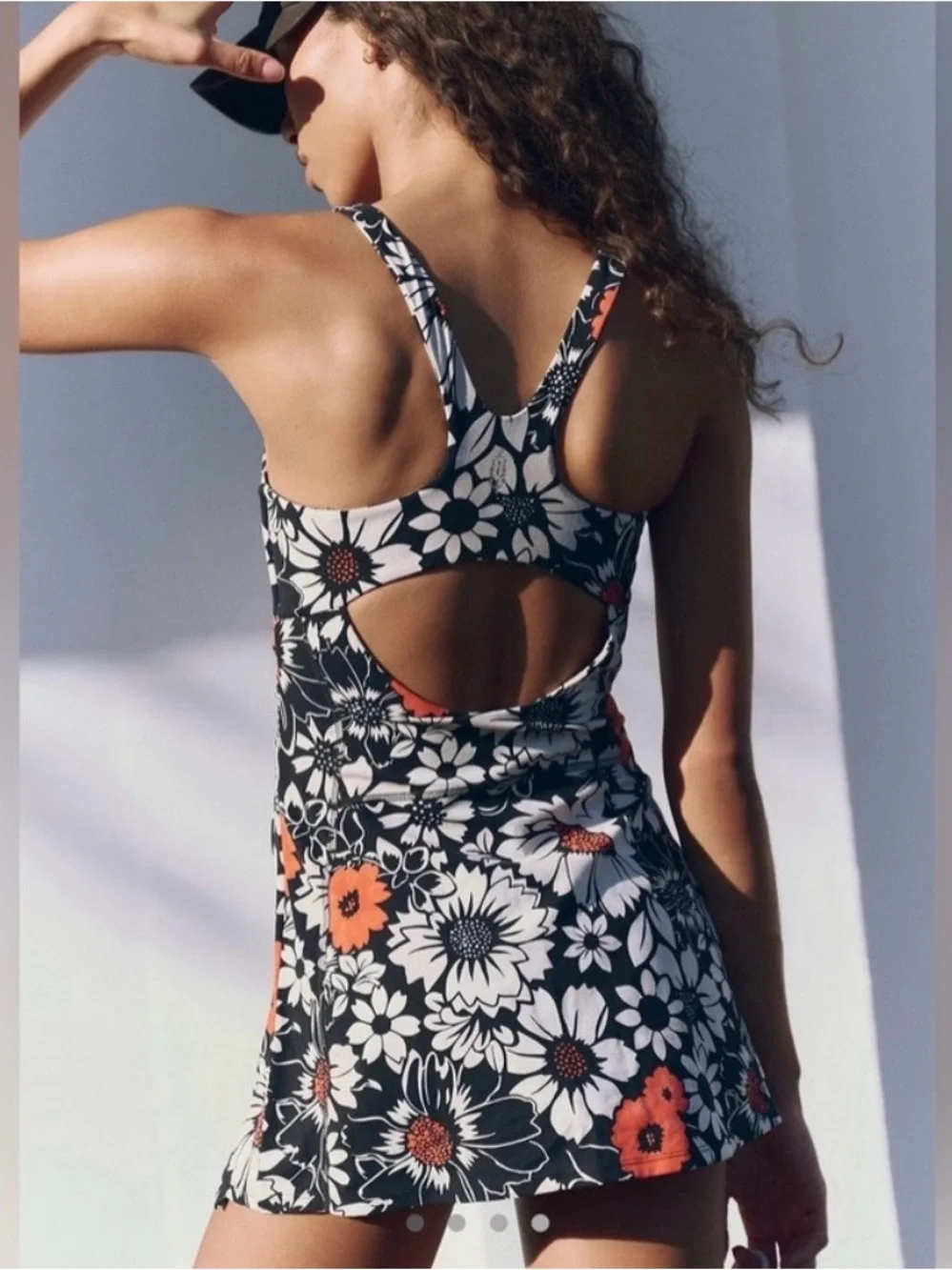 Free People Black Floral Cutout Tank Dress with White and Orange Flowers - Picture 2 of 4